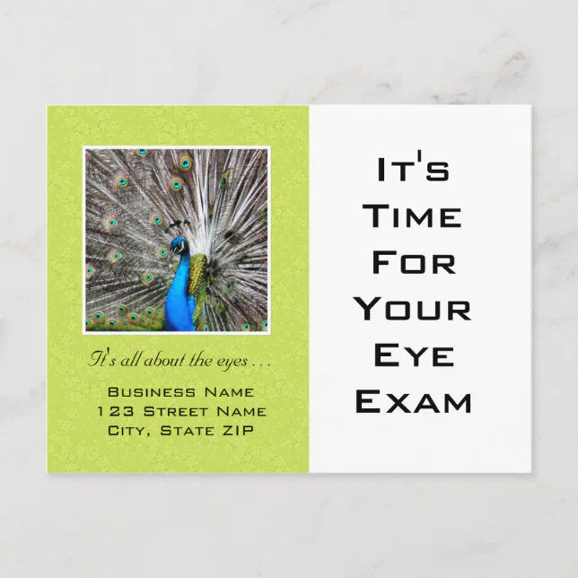 Eye Exam Appointment Reminder Peacock Eyes Postcard Zazzle