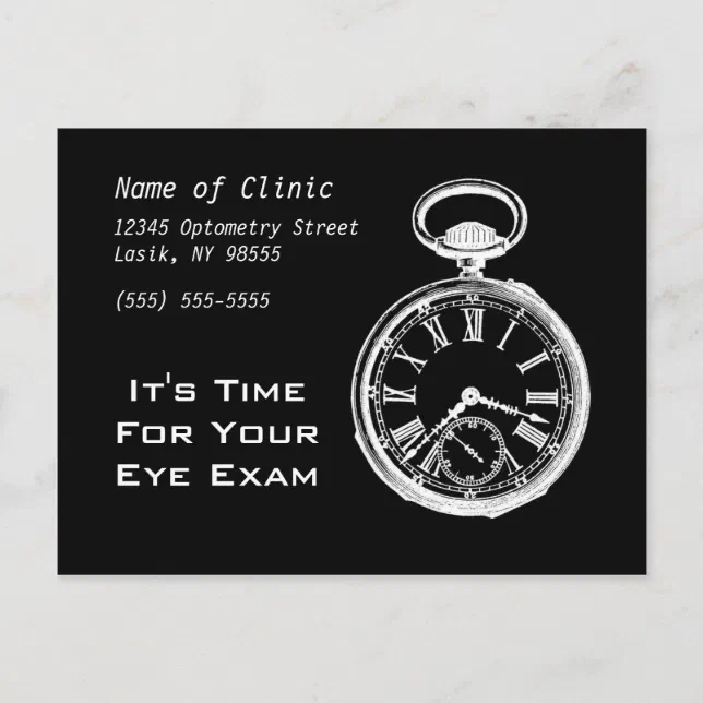 Eye Exam Appointment Reminder Pocket Watch Postcard Zazzle
