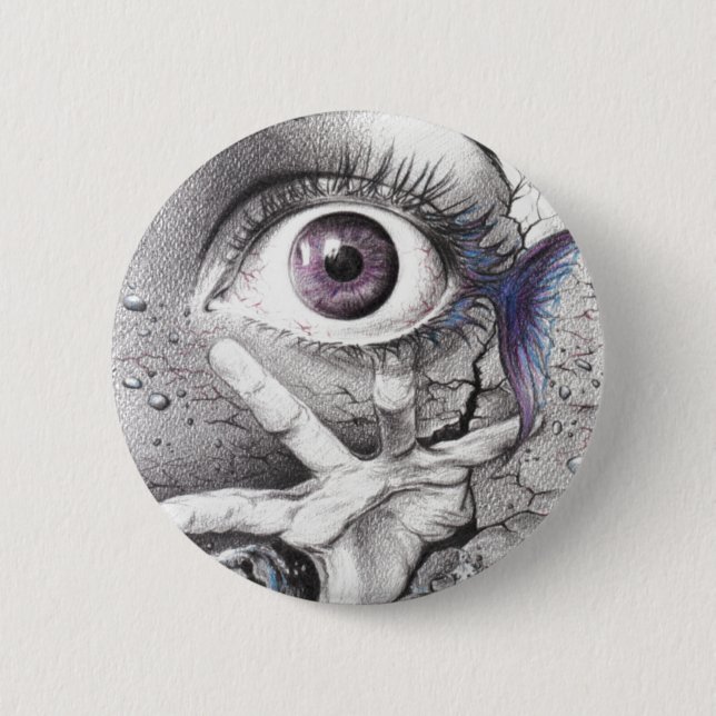 Eye fish and hand Dark Surreal art Cool drawing Button (Front)