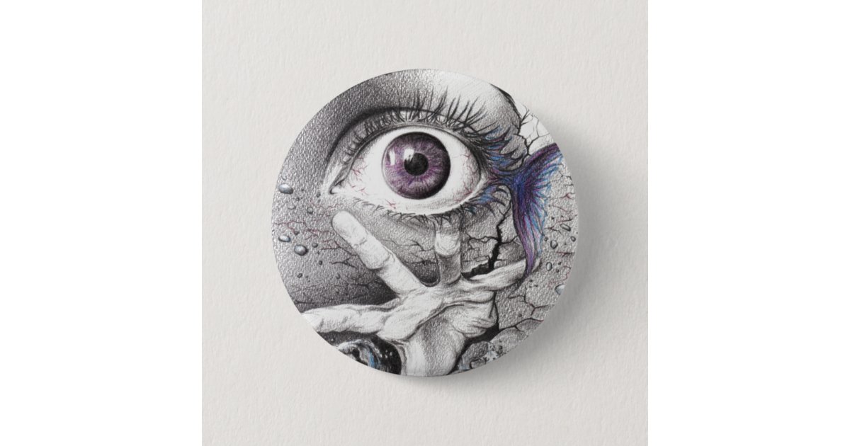 Eye fish and hand Dark Surreal art Cool drawing Button | Zazzle