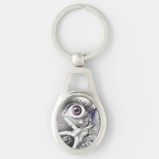 Eye fish and hand Dark Surreal art Cool drawing Keychain (Front)