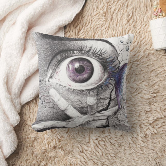 Eye fish and hand Dark Surreal art Cool drawing Throw Pillow (Blanket)