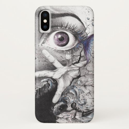 Eye fish and hand Dark Surreal pencil drawing art iPhone X Case