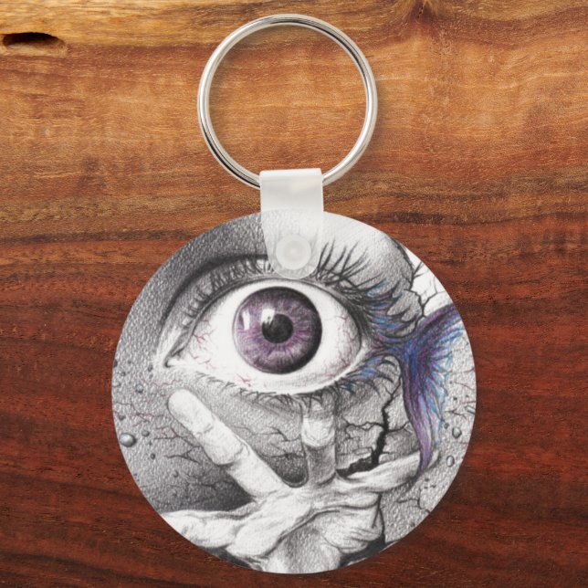 Eye fish and hand Dream Surreal drawing art Keychain (Front)