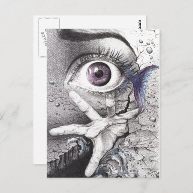 Eye fish and hand Dream Surreal drawing art Postcard (Front/Back)