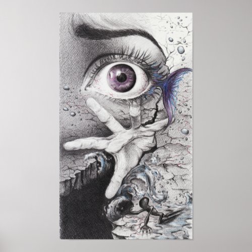Eye fish and hand Dream Surreal drawing art Poster