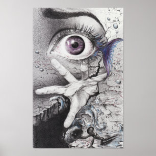 Eye fish and hand Dream Surreal drawing art Poster