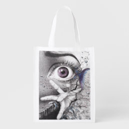 Eye fish and hand Dream Surreal drawing art Reusable Grocery Bag