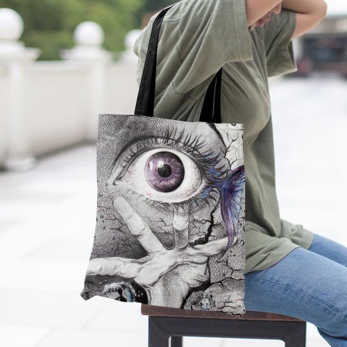 Eye fish and Hand Surreal Fantasy Drawing Art Tote Bag