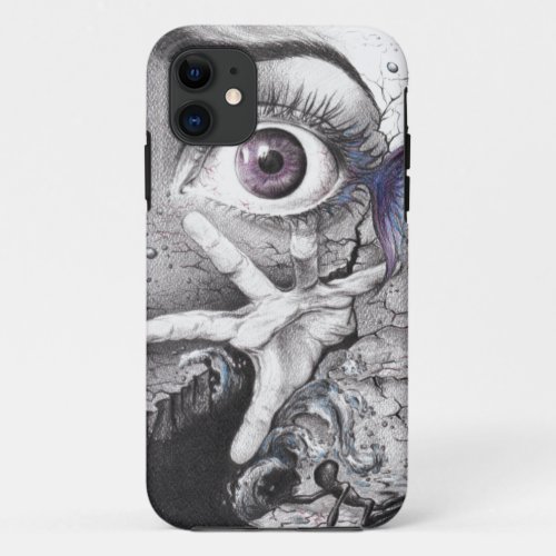 Eye fish and hand Surreal pencil drawing art iPhone 11 Case