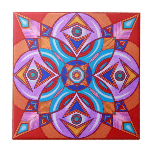 Eye Flower Mandala Ceramic Art Tile (Front)