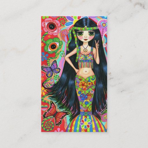 Customizable Eye Flower Peace Sign Cute Hippie Girl Business Card