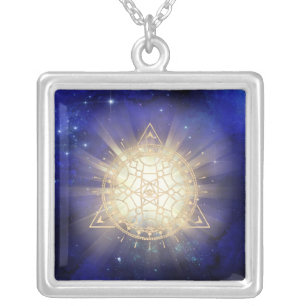 *~* Eye Golden Totem - Sacred Geometry Light Rays Silver Plated Necklace