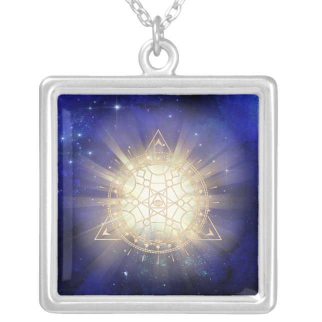 *~* Eye Golden Totem - Sacred Geometry Light Rays Silver Plated Necklace (Front)