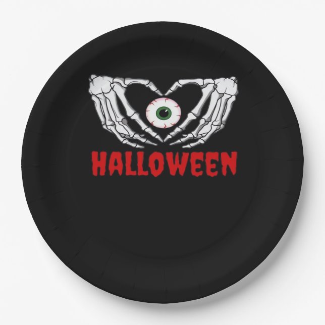 Eye Halloween - Skeleton Hands Heart Paper Plates (Front)