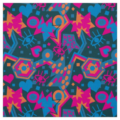 Eye heart pop art cool bright pink pattern fabric