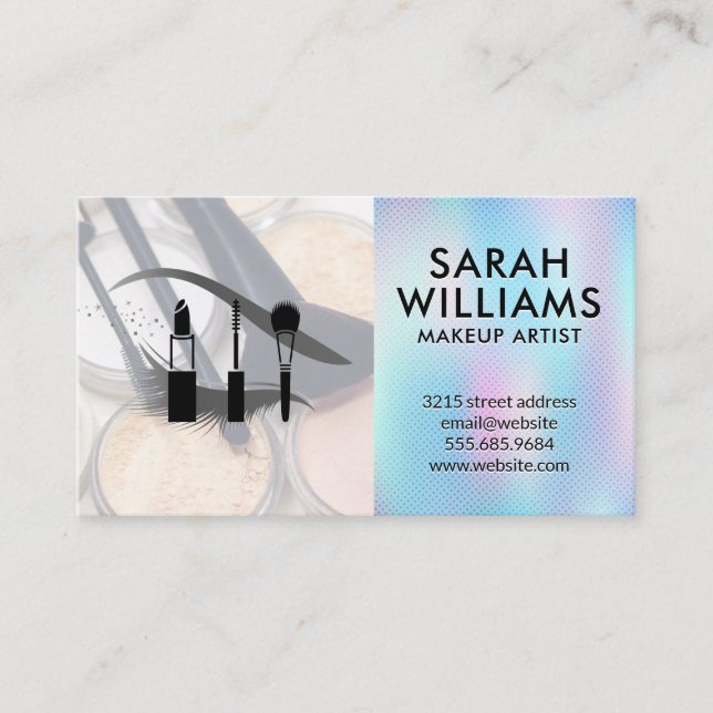 Eye Lash | Brushes Palette | Holographic Gradient Business Card (Front)