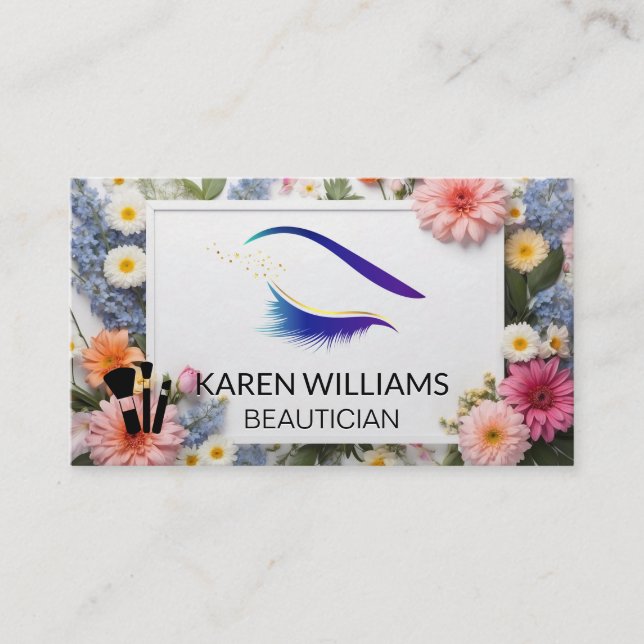 Eye Lash Glitter | Flower Border Business Card (Front)