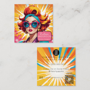 eye lash salon Retro Pop Art Lady woman Wow Square Business Card