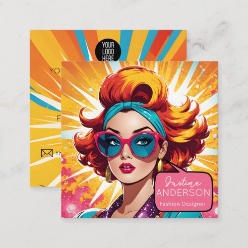 eye lash salon Retro Pop Art Lady woman Wow Square Business Card