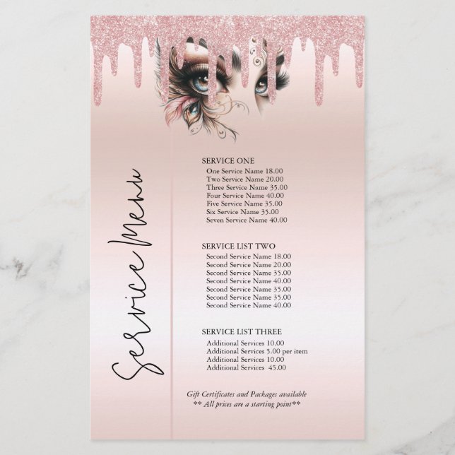 Eye Lashes Blush Pink Dripping Glitter Price List (Back)