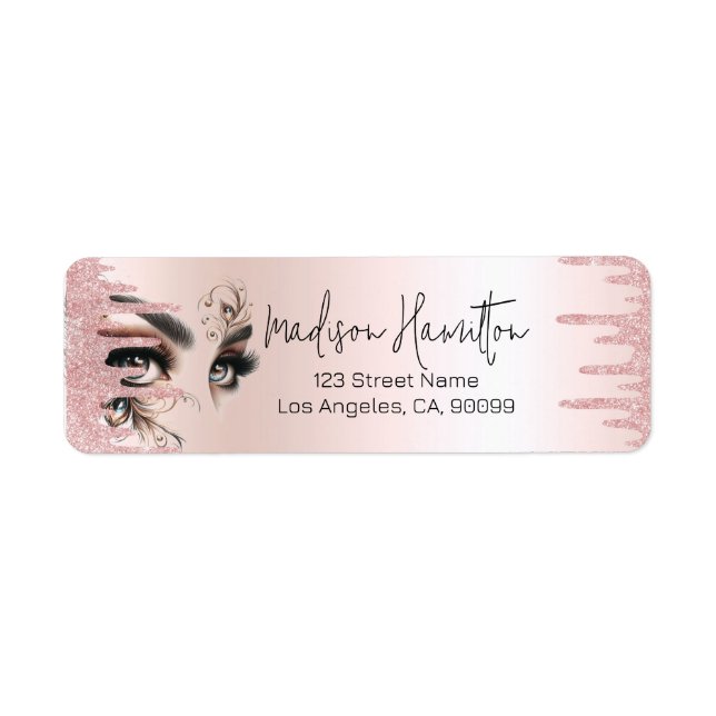 Eye Lashes Glam Blush Pink Dripping Glitter Label (Front)