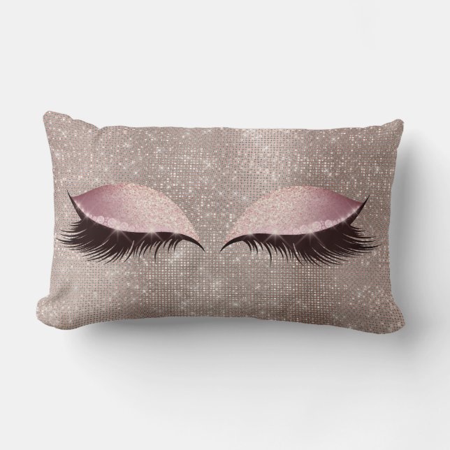 Eye Lashes Glitter Black Glam MakeUp Blush Sequin Lumbar Pillow (Front)