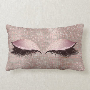 Eye Lashes Glitter Black Glam MakeUp Blush Sequin Lumbar Pillow