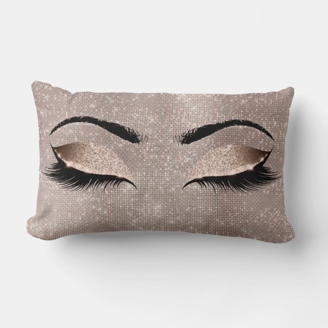 Eye Lashes Glitter Black Glam MakeUp Rose Sequin Lumbar Pillow (Front)