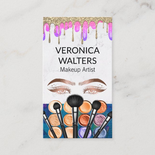 Eye Lashes | Glitter Drip Makeup Beauty Business Card (Front)