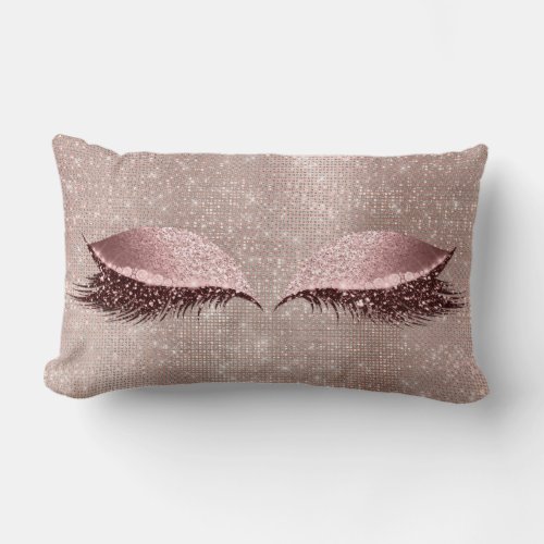 Eye Lashes Glitter Pink Glam MakeUp Blush Sequin Lumbar Pillow