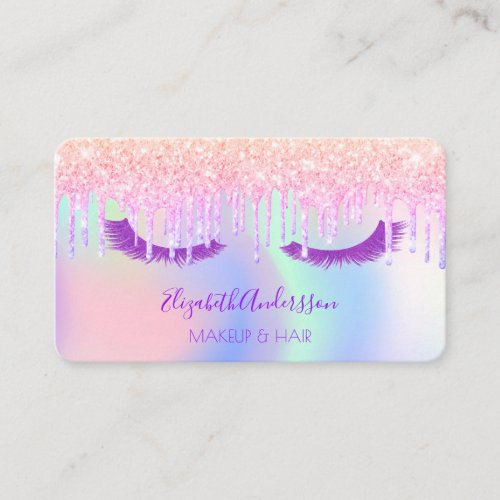 Eye lashes iridescent glitter drip pink makeup business card