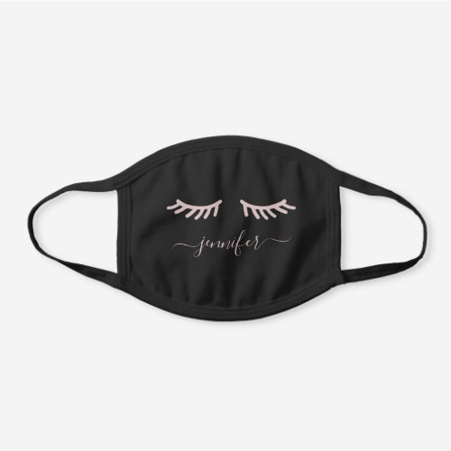 Eye Lashes Pink Girly Custom Name Black Cotton Face Mask