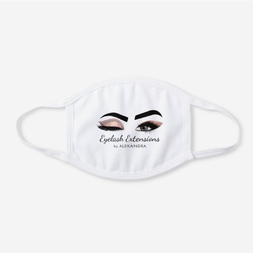 Eye Lashes Pink Girly Custom Name White Cotton Face Mask