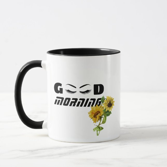 Eye Lashes Sun Flowers Good Morning Mom Coffee Mug (Left)