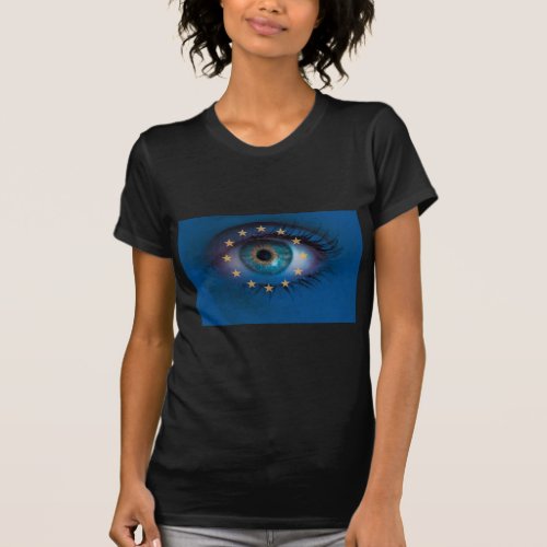 Eye looks through Europe flag background concept T_Shirt
