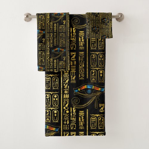 Eye of Horus and Egyptian hieroglyphs pattern Bath Towel Set