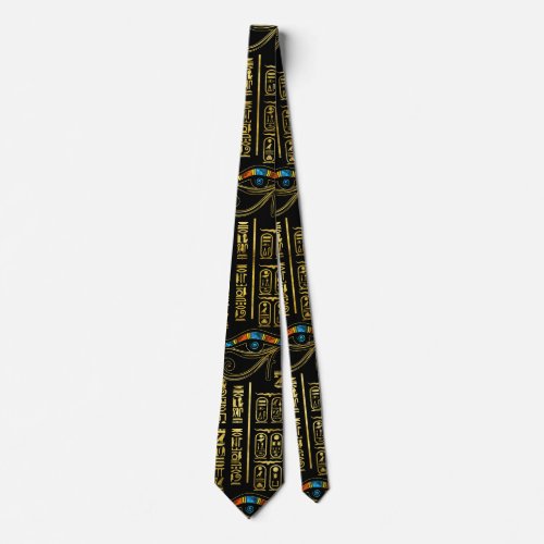 Eye of Horus and Egyptian hieroglyphs pattern Neck Tie