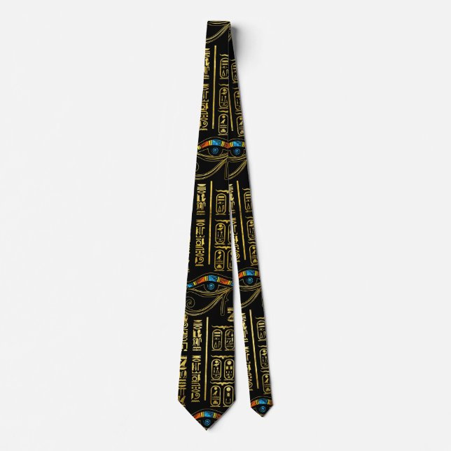 Eye of Horus and Egyptian hieroglyphs pattern Neck Tie (Front)