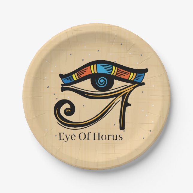 Eye Of Horus on papyrus, Egyptian hieroglyphs  Paper Plates (Front)