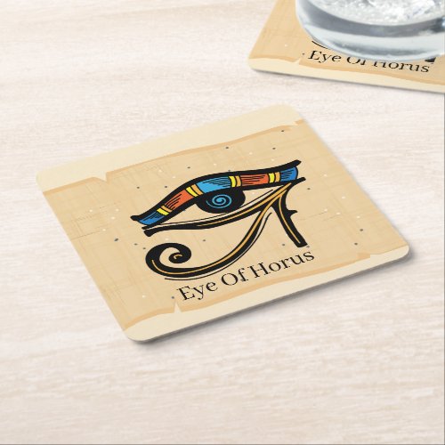 Eye Of Horus on papyrus Egyptian hieroglyphs  Square Paper Coaster