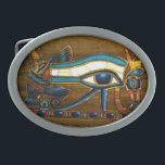 Eye of Horus Oval Belt Buckle<br><div class="desc">Eye of Horus belt buckle,  full of color,  on a wood carving.</div>