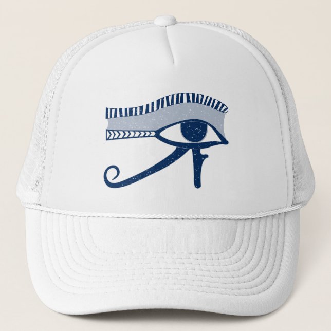 Eye of Horus Symbol Blue White Trucker Hat (Front)