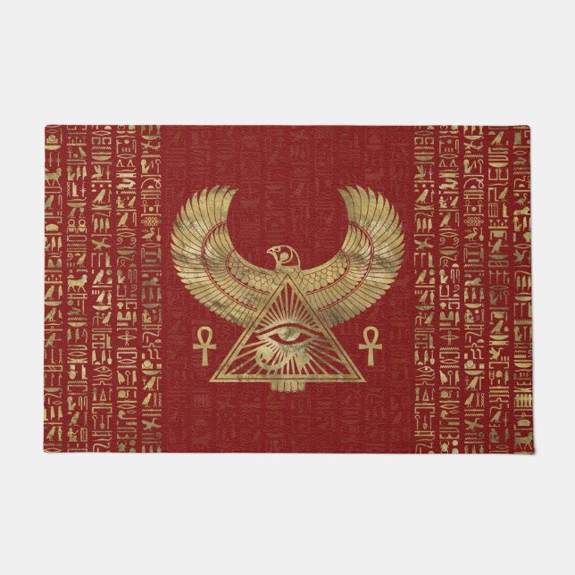 Eye of Horus - Wadjet Gold on Red Leather Doormat (Front)