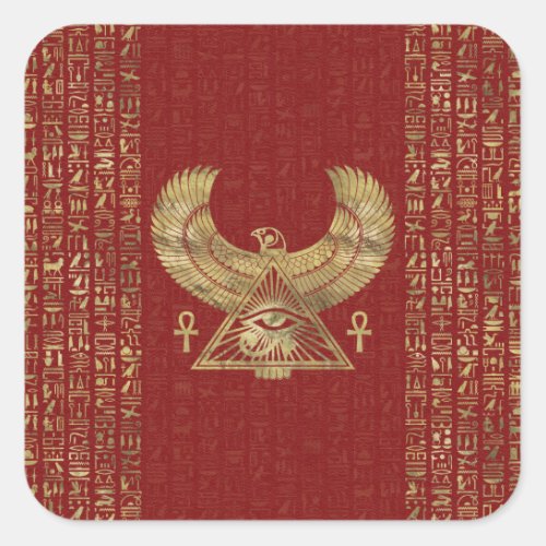 Eye of Horus _ Wadjet Gold on Red Leather Square Sticker