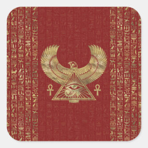 Eye of Horus - Wadjet Gold on Red Leather Square Sticker