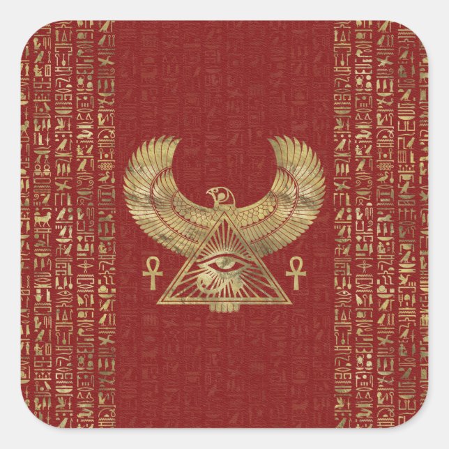 Eye of Horus - Wadjet Gold on Red Leather Square Sticker (Front)