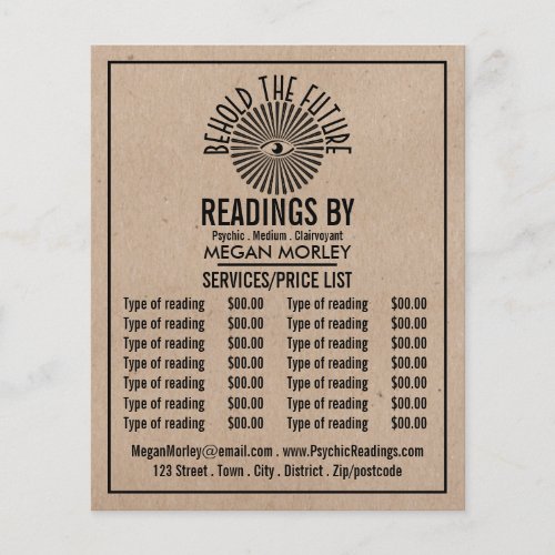 Eye of Providence Psychic Reading Price List Flyer