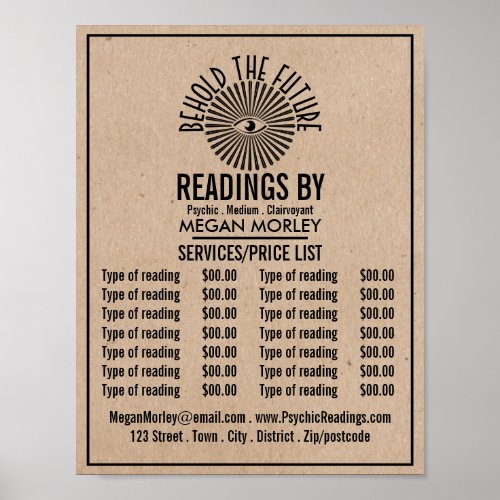 Eye of Providence Psychic Reading Price List Poster