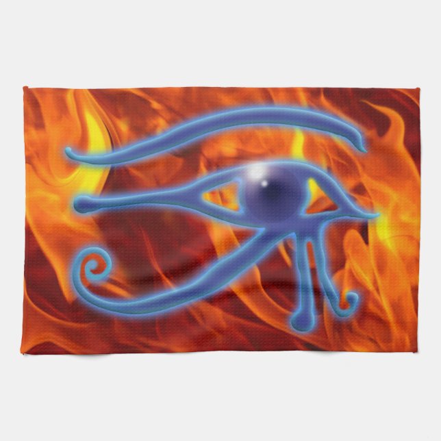 Eye of Ra & Flames Ancient Egyptian Wadjet Symbol Kitchen Towel (Horizontal)